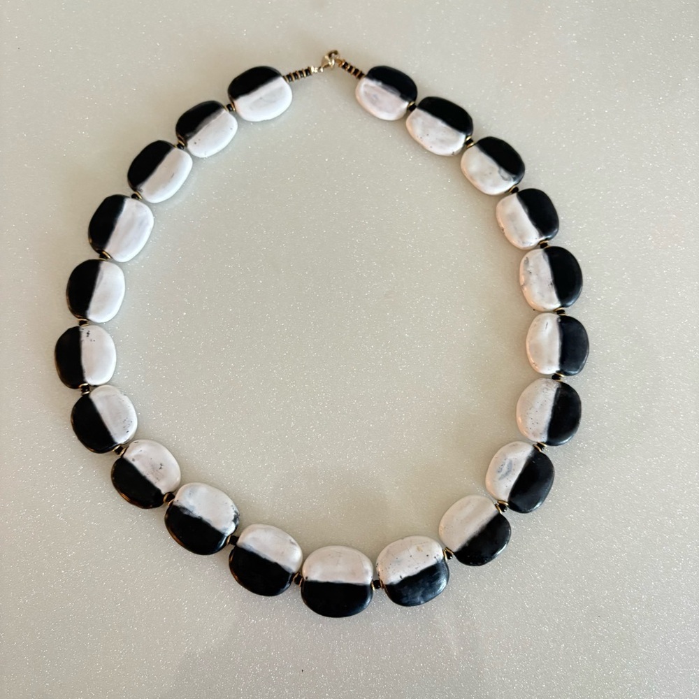 Women’s Handcrafted Hand painted Necklace Black White Smooth Stones